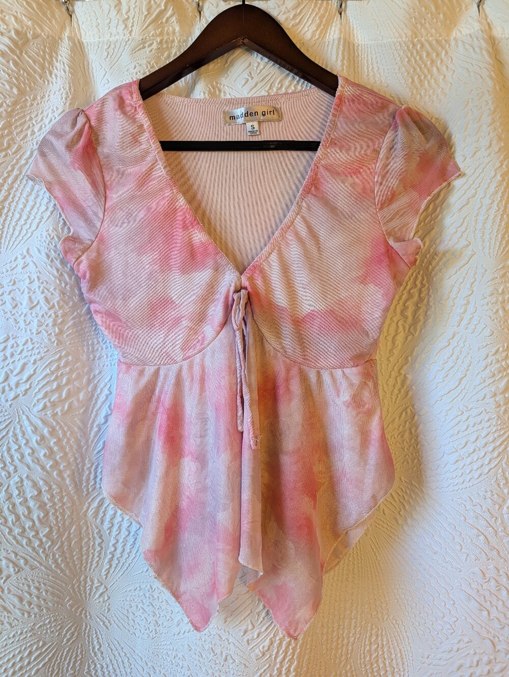 Y2K Vintage Madden Girl Pink Tie-Dye Babydoll Top - Small
